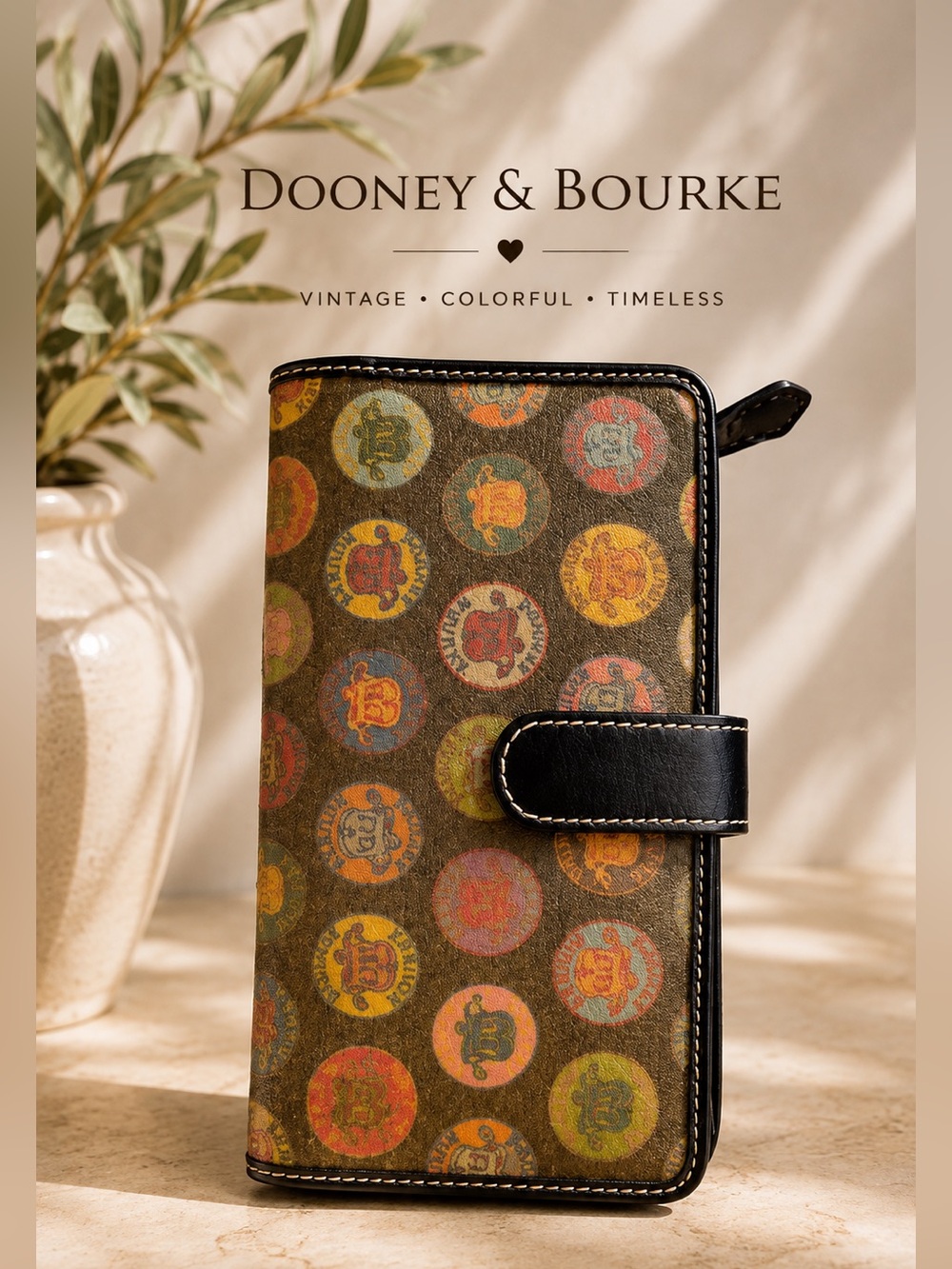 Vintage Dooney & Bourke Colorful Medallion Wallet Organizer Brown